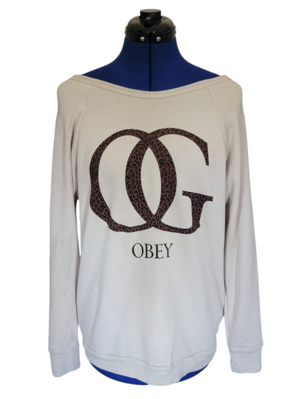Obey Beige Sweatshirt with Leopard OG Logo